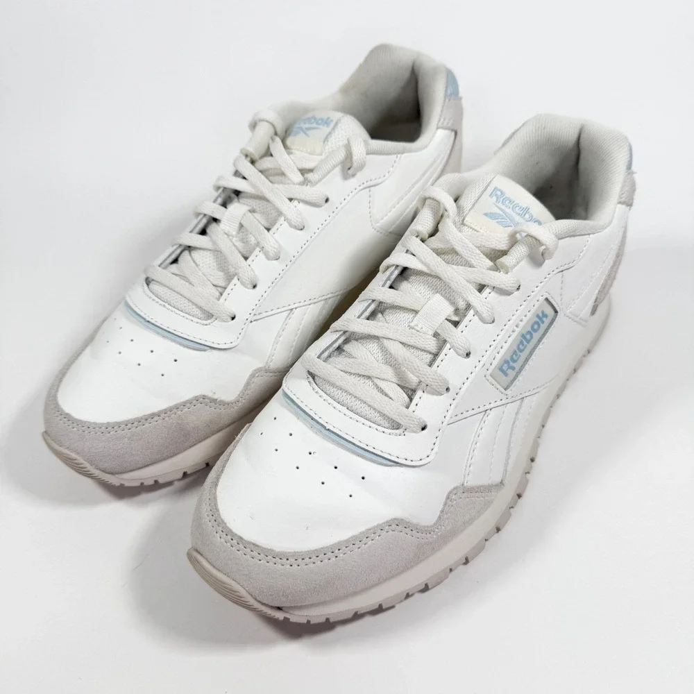 Reebok Classic Leather White Blue Sneakers Mens‎ 9.5 Casual Retro Shoes